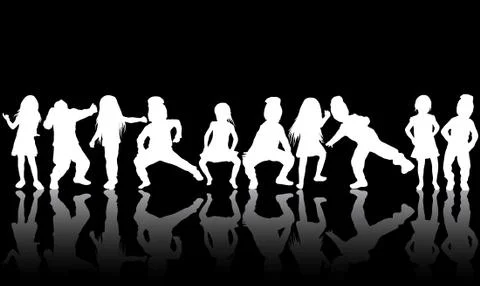 Dancing children silhouettes Stock Illustration