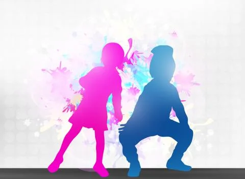 Dancing children silhouettes Stock Illustration