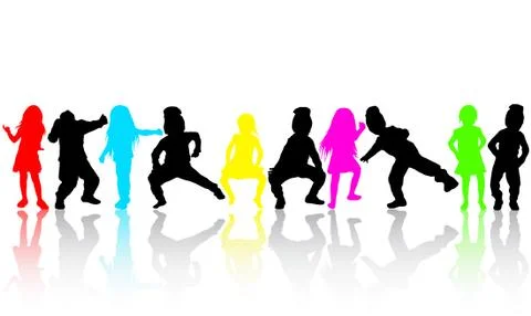 Dancing children silhouettes Stock Illustration