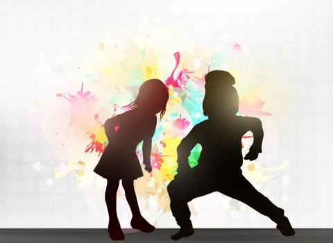 Dancing children silhouettes Stock Illustration