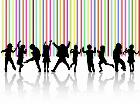 Dancing children silhouettes Illustrazione stock