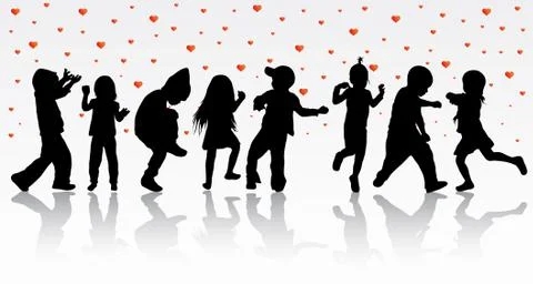 Dancing children silhouettes Stock Illustration