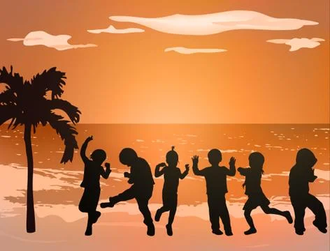 Dancing children silhouettes Stock Illustration