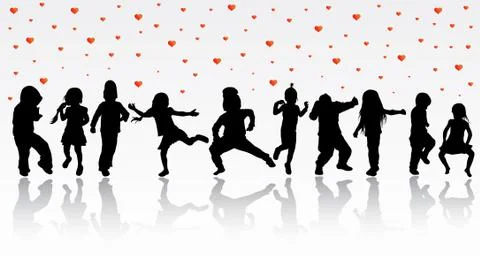 Dancing children silhouettes Stock Illustration