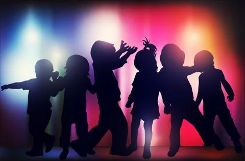 Dancing children silhouettes Stock Illustration