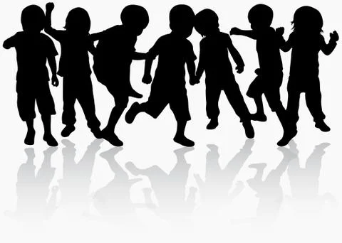 Dancing children silhouettes Illustrazione stock