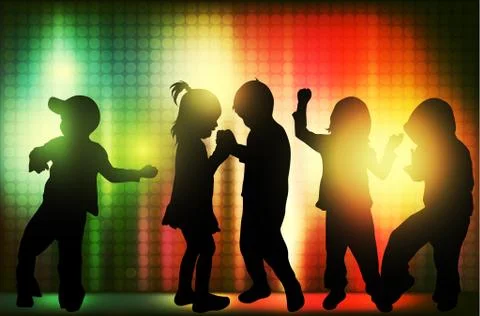 Dancing children silhouettes Stock Illustration