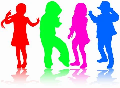 Dancing children silhouettes Stock Illustration