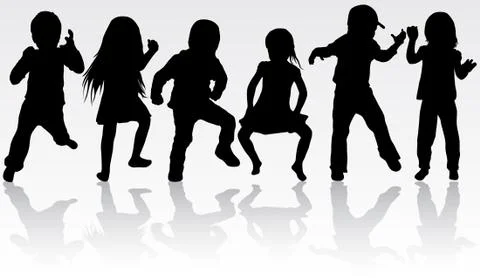 Dancing children silhouettes Illustrazione stock