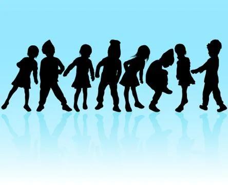 Dancing children silhouettes Stock Illustration