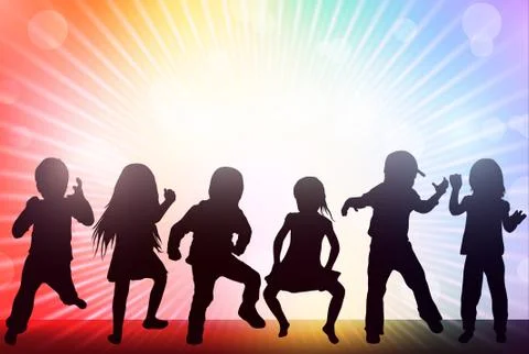 Dancing children silhouettes Stock Illustration