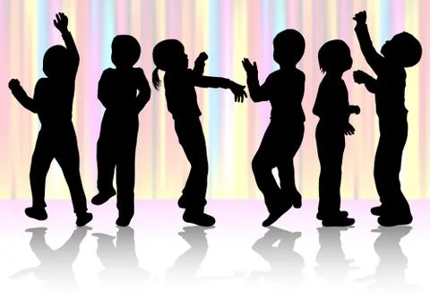 Dancing children silhouettes Stock Illustration