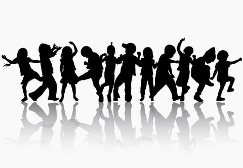 Dancing children silhouettes Stock Illustration