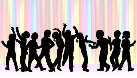 Dancing children silhouettes Stock Illustration