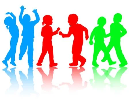 Dancing children silhouettes Illustrazione stock