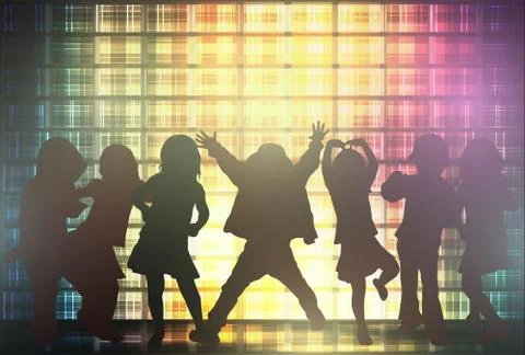 Dancing children silhouettes Stock Illustration