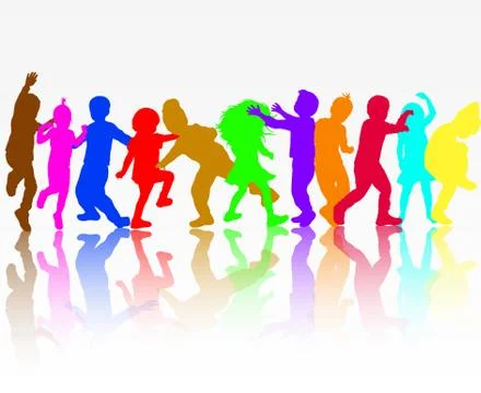 Dancing children silhouettes Stock Illustration