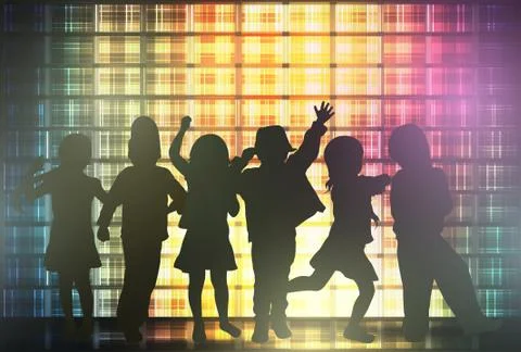 Dancing children silhouettes Stock Illustration