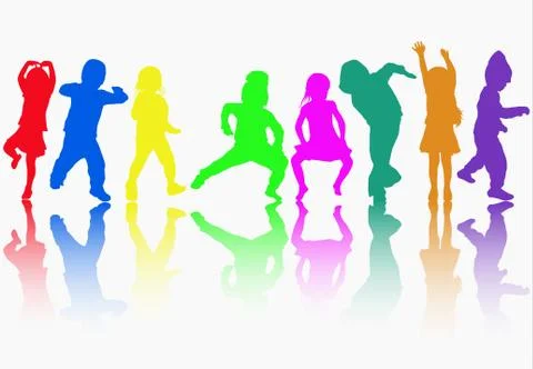 Dancing children silhouettes Stock Illustration