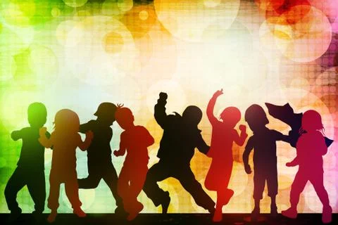 Dancing children silhouettes Stock Illustration