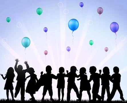 Dancing children silhouettes Stock Illustration