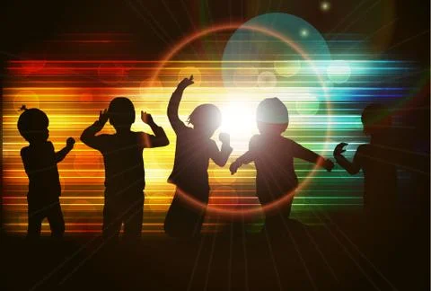 Dancing children silhouettes Stock Illustration