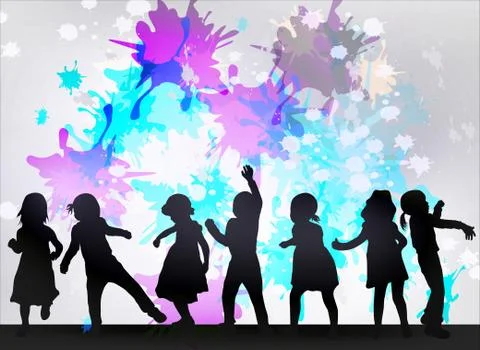 Dancing children silhouettes Stock Illustration