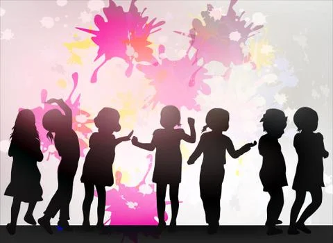 Dancing children silhouettes Stock Illustration