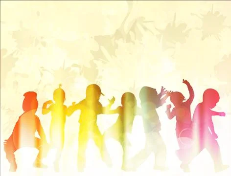 Dancing children silhouettes Stock Illustration