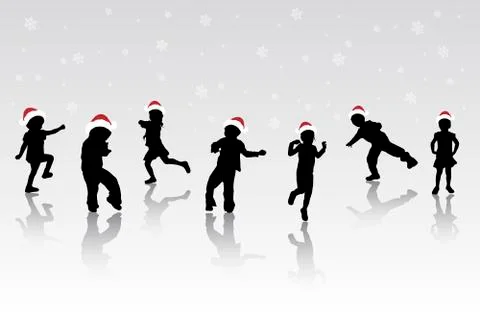 Dancing children silhouettes Illustrazione stock
