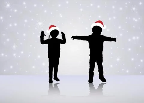 Dancing children silhouettes Stock Illustration