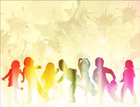 Dancing children silhouettes Stock Illustration