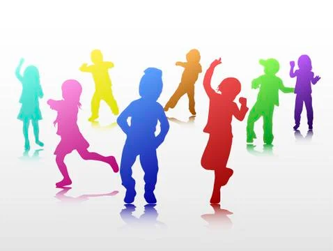 Dancing children silhouettes Stock Illustration