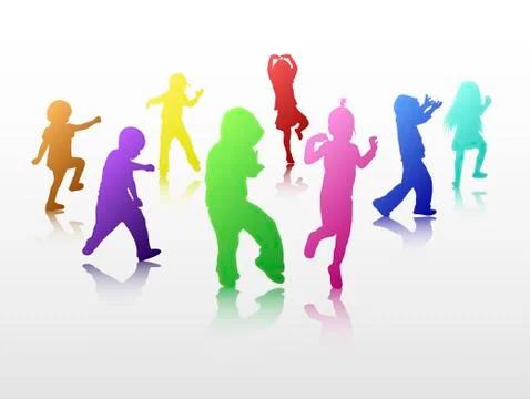 Dancing children silhouettes Illustrazione stock