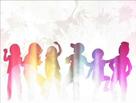 Dancing children silhouettes Stock Illustration
