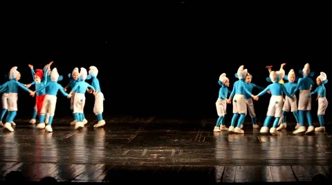 Dancing children in smurf costumes. Little kids Stock Footage 48599565