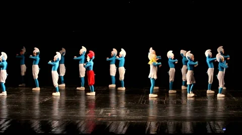 Dancing children in smurf costumes. Small dancers Stock Footage 48599533