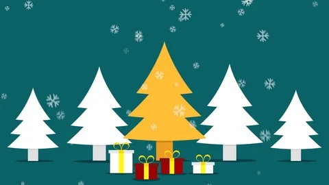 Dancing Christmas trees and gift boxes with snowfall Stock Footage 70059843