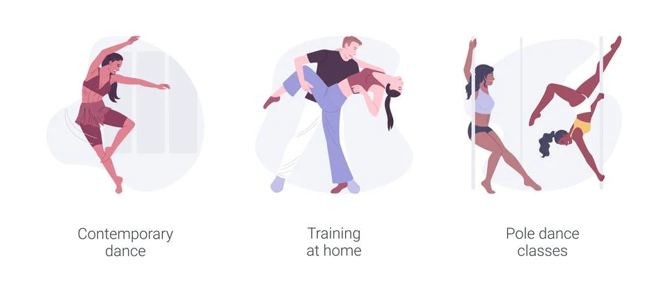 Dancing classes isolated cartoon vector illustrations set. Illustrazione stock