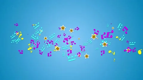 Dancing colored notes, blue background with musical notes. Video stock 130955282