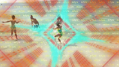 Dancing with colorful geometric patterns and light effects in animation Video stock 305121669