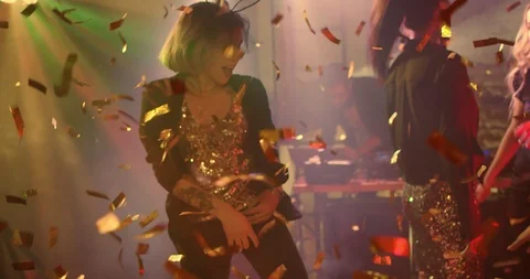 Dancing in the Confetti in Slow Motion Stock Footage 88731614