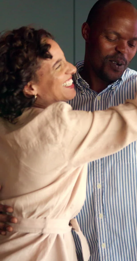 Dancing, couple and laughing in home kitchen with energy, romance and connection Stock Footage 339049598