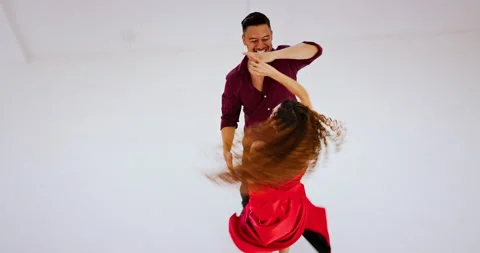 Dancing, couple and salsa dancer, training for competition or performance in Stock Footage 236708900