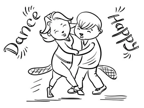 Dancing couple of beavers - happy dance Stock Illustration
