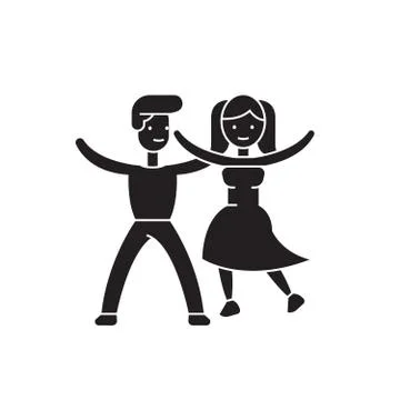 Dancing couple black vector concept icon. Dancing couple flat illustration, sign Stock Illustration