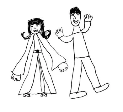 Dancing couple, kid sketch Stock Illustration