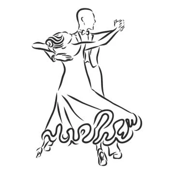 Dancing couple logo isolated on white background. Waltz dancers silhouette. B Stock Illustration