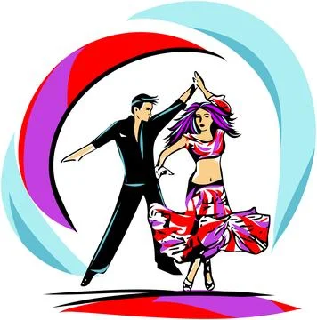 Dancing couple perfect for dance studios, event posters, or music festivals. Stock Illustration