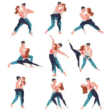 Dancing Couple Performing Dance at Choreography Class Vector Set Stock Illustration